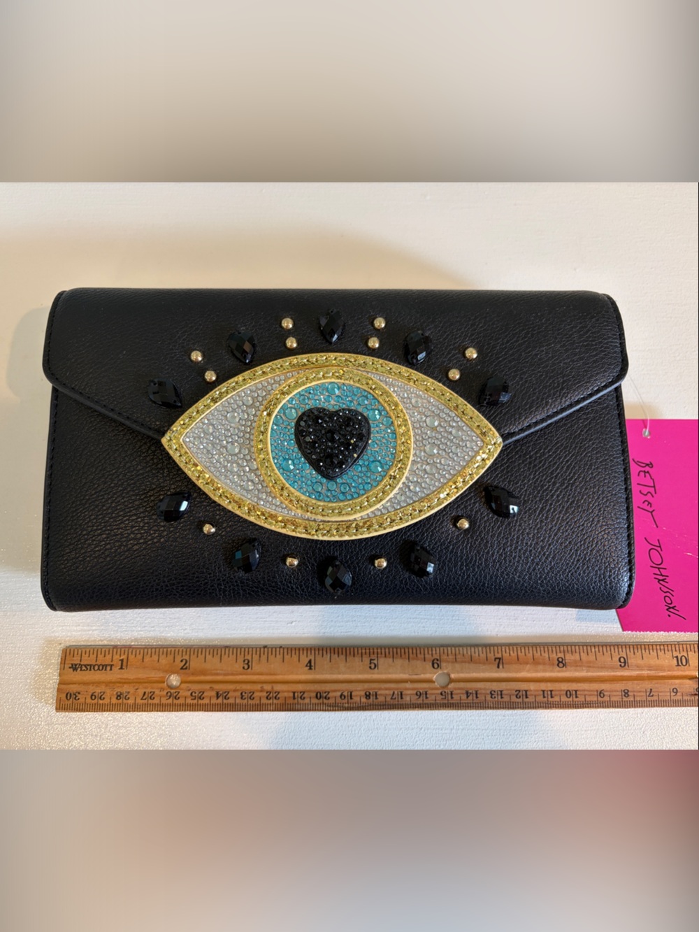 NWT Betsy Johnson Eye Black Embellished Wallet Clutch